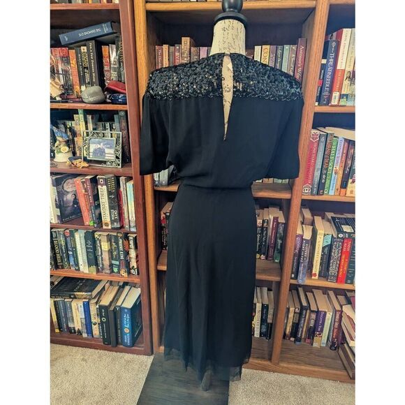 Vintage Handmade 1940s Black Crepe Eveningwear Midi Dress Gown Women's Small - Picture 2 of 8